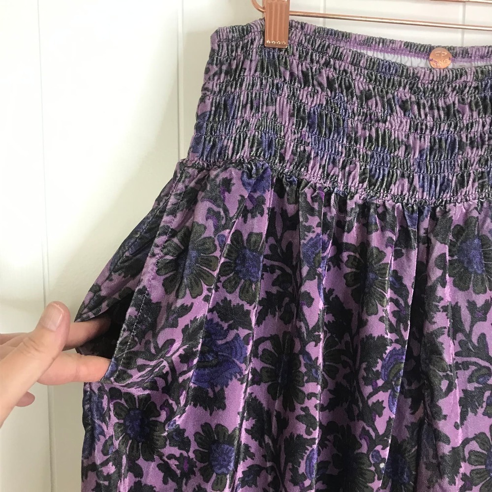 Free People One Marla Purple Floral Velvet Ruched Waist Jogger Pants SZ M - Picture 8 of 15